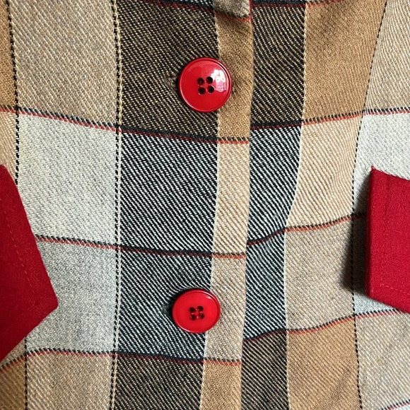 ❤️Rare Annette Trebbien vintage Jacket Women's cropped red tan checkered cottage - Picture 3 of 10